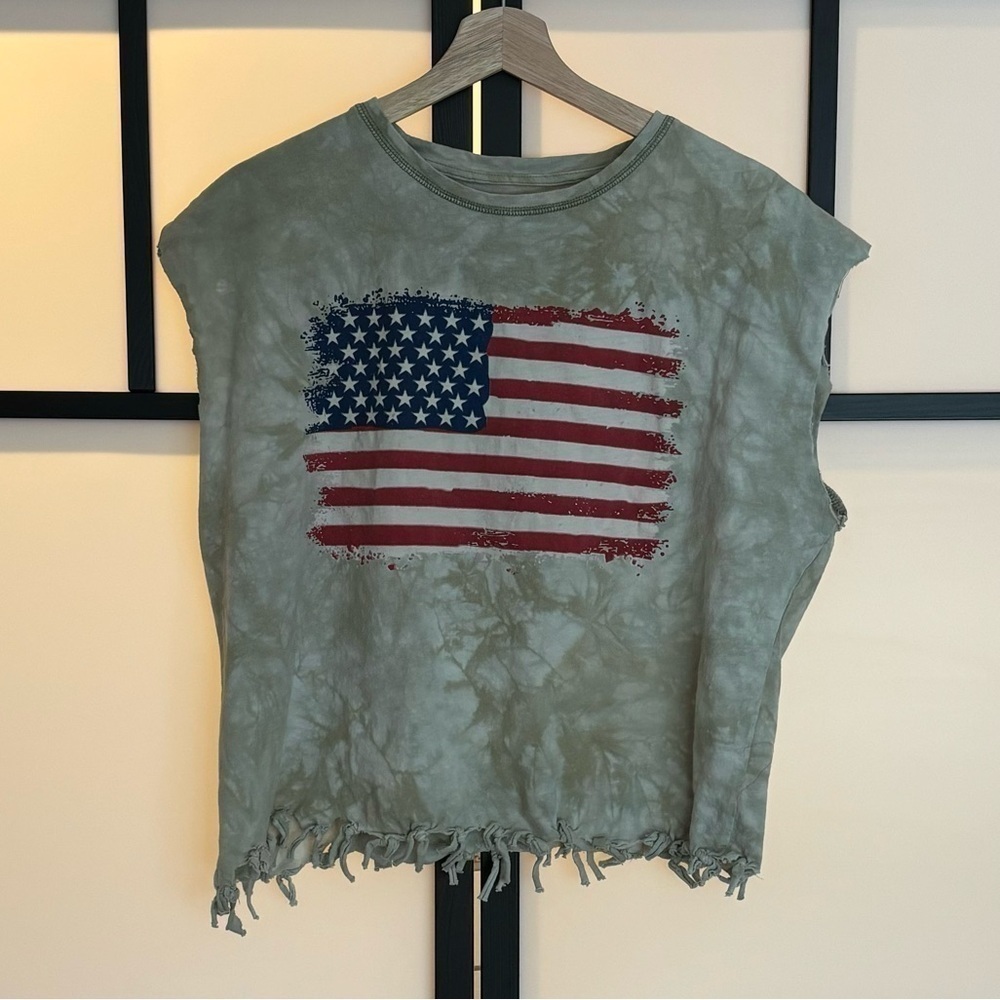 American‎ Bling American Flag Reworked graphic cutoff shirt. Size 2X